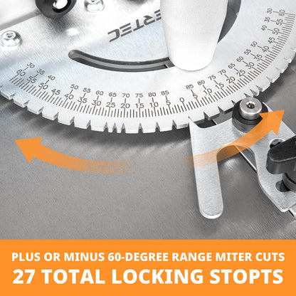 POWERTEC Universal Table Saw Miter Gauge and Aluminum Miter Bar, 27 Angle Stops Miter Gauge, Works w/Table Saws, Band Saw, Router Table (71142)