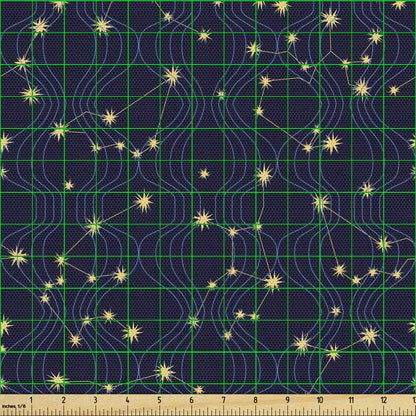 Lunarable Constellation Fabric by The Yard, Zodiac Themed Connected Stars with Vertical Wavy Lines, Decorative Fabric for Upholstery and Home Accents, 2 Yards, Grey Charcoal