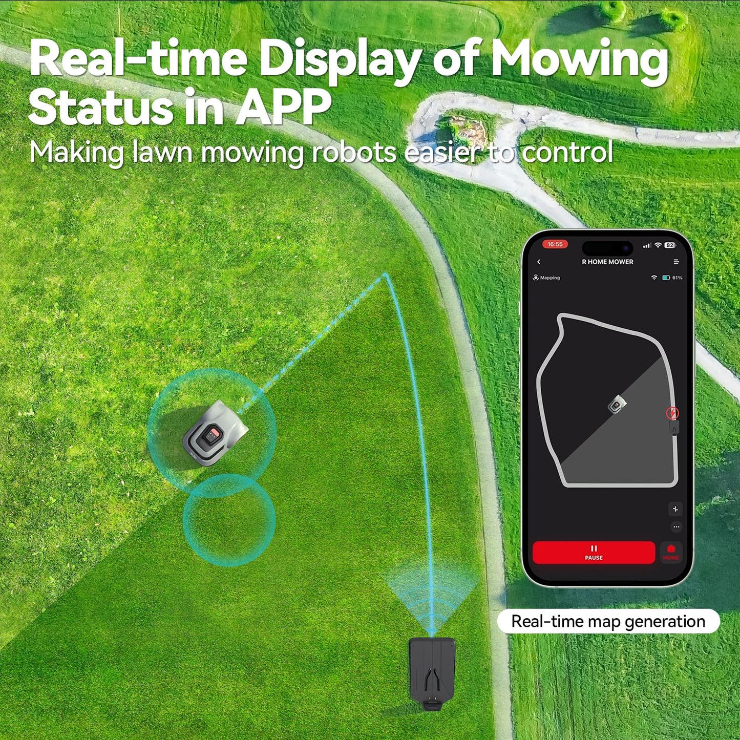 Redkey MGC1000 Robot Lawn Mower with 590ft Boundary Wires for 0.25 Acre (1/4 Acre), 45% Slope, 70Mins Runtime, Auto Recharge, Automatic Robotic Lawn Mower w/Precise Location & Breakpoint Detection