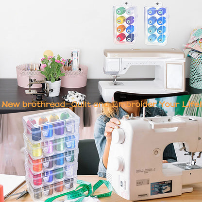 New brothread - 20 Options - 8 Snap Spools of 1000m Each Polyester Embroidery Machine Thread with Clear Plastic Storage Box for Embroidery & Quilting - Pastel Color