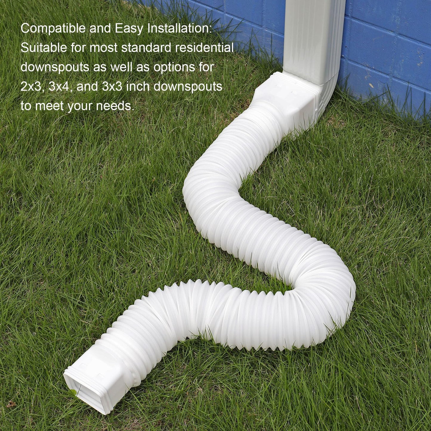 plusgutter 2 Pack Rain Gutter Downspout Extensions, Flexible Downspout Extender with 58"+68" Extendable Pipes for Rain Water Drainage, Durable Down Spout Drain Extension with Connector (White)