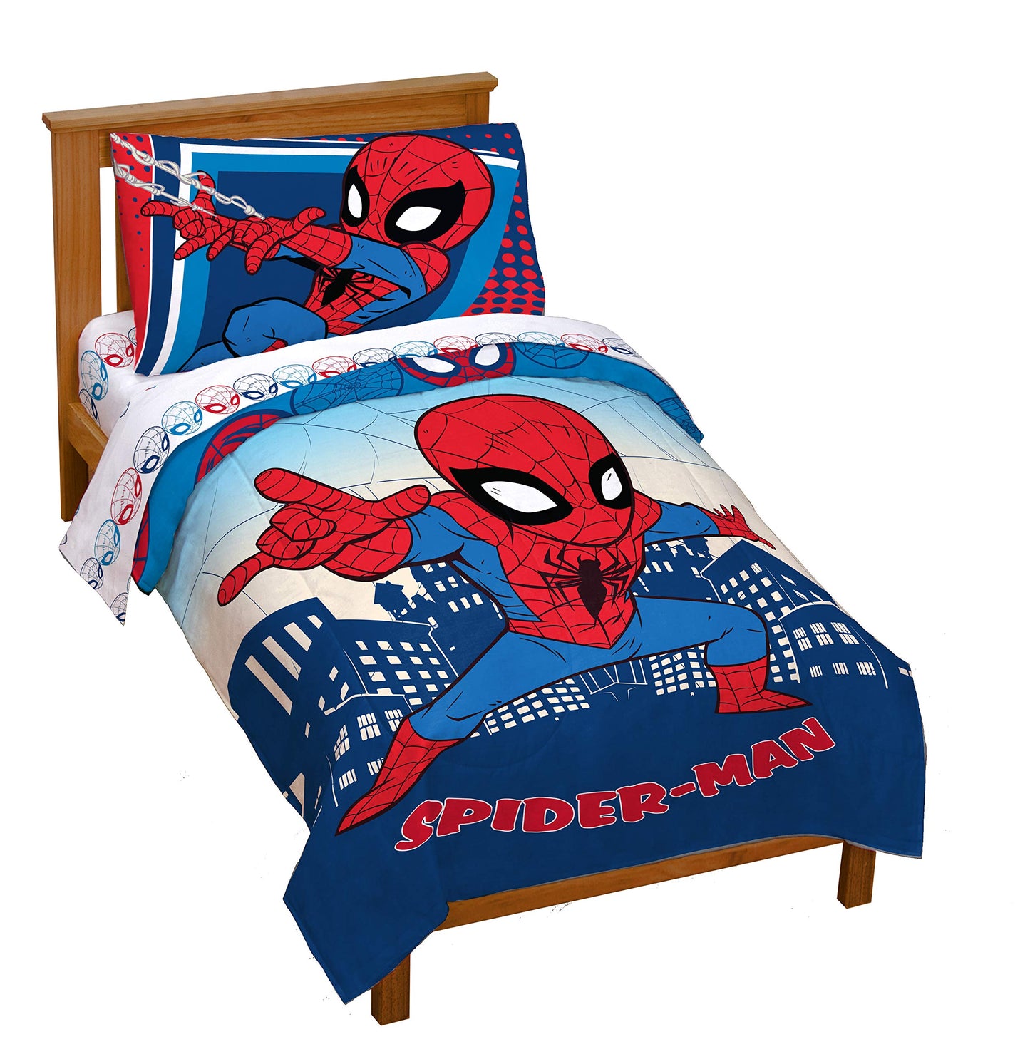 Jay Franco Marvel Super Hero Adventures Go Spidey 4 Piece Toddler Bed Set – Super Soft Microfiber Bed Set Includes Toddler Size Comforter & Sheet Set - Bedding Features Spiderman