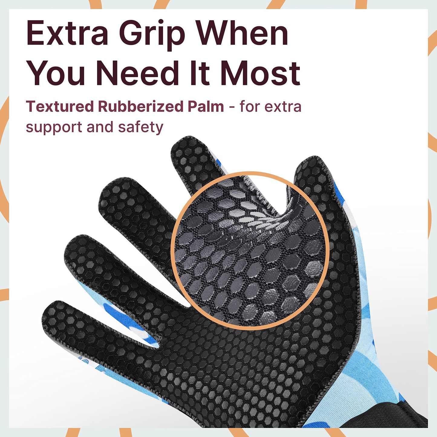 BPS Neoprene 3mm Wetsuit Gloves with Anti-Slip Rubber Printing - Watersports Gloves for Kids and Adults & Men and Women (Floral Blue/White, Small)