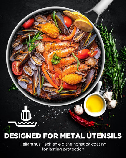 Non Stick Frying Pans Hybrid Ceramic, 12 Inch Tri-Ply Stainless Steel Skillet, Non-Toxic, PFAS/PFOA/PTFE Free, Metal Utensil Safe, Dishwasher & Oven Safe, Induction Compatible