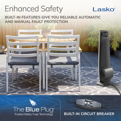 Lasko Outdoor Living Oscillating Tower Fan, for Decks, Patios and Porches, 10 Foot Power Cord, 4 Refreshing Speeds, 42", Beige, YF202