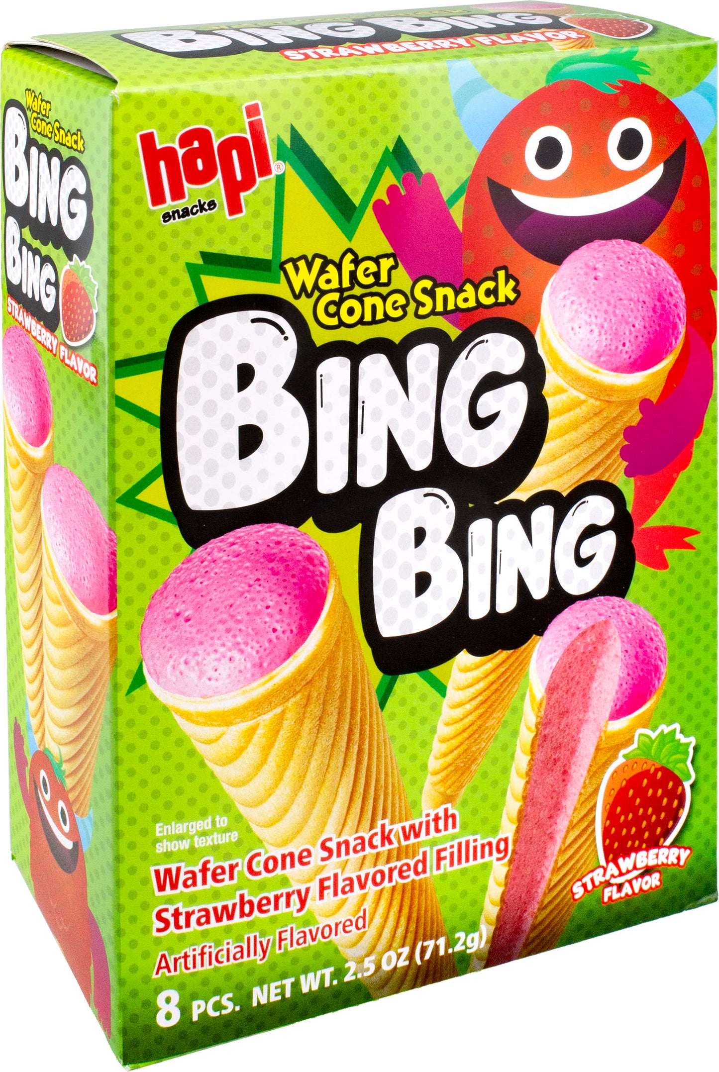 Hapi Bing Bing Cone Snack with Strawberry Flavored Filling, 2.5 Ounce