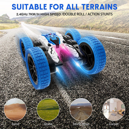 Remote Control Car, Double Sided RC Car, 4WD Off-Road Stunt Car with 360° Flips, 2.4Ghz Indoor Outdoor All Terrain Rechargeable Electric Toy Cars Gifts for Boys Kids 3 4 5 6 7 8 9 10 11 12 Year Old