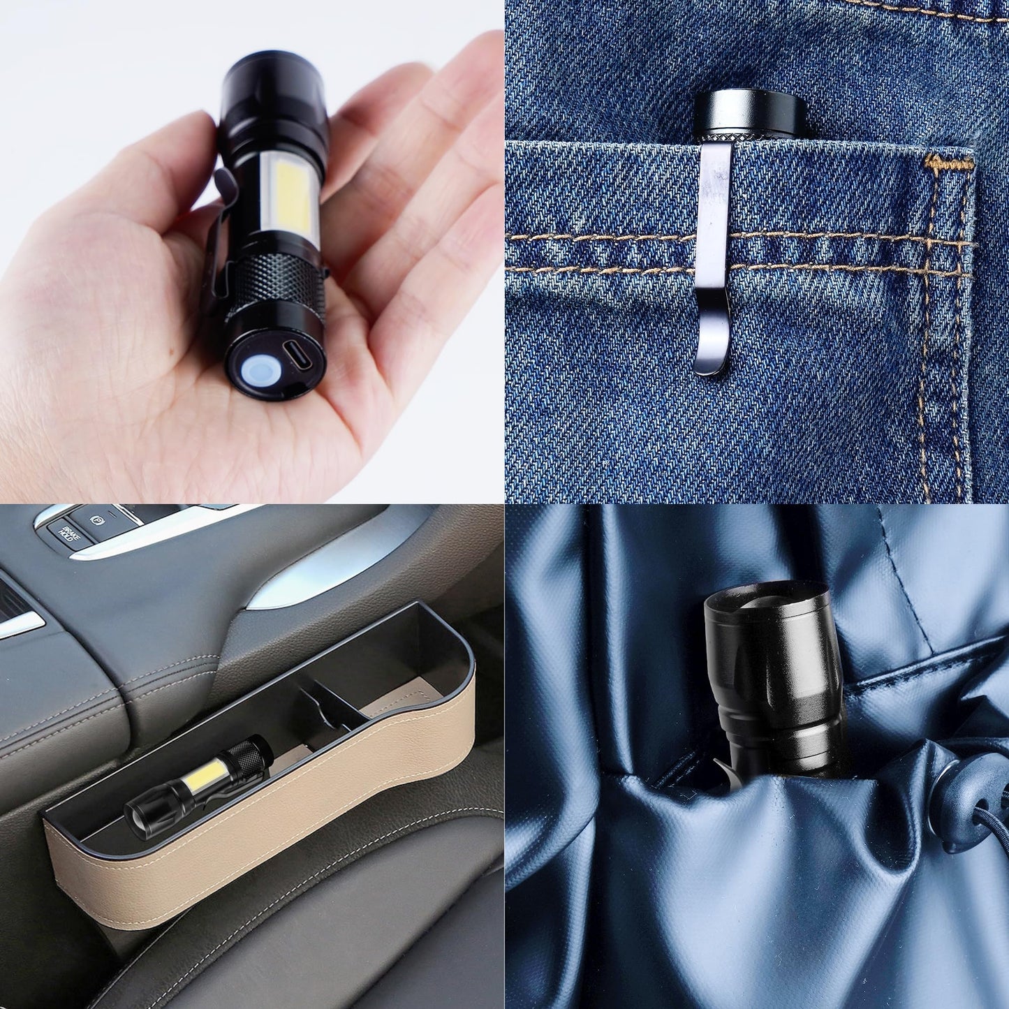 KunHe USB Rechargeable Mini Small LED Flashlights Bulk Camping Lantern Flashlight Bright High Lumens EDC Flash Light 10 Pack