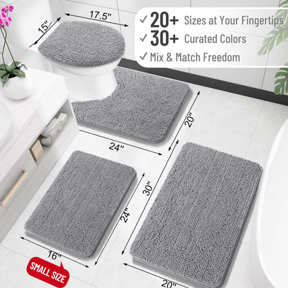 OLANLY Bathroom Rugs 30x20, Extra Soft Absorbent Chenille Bath Rugs, Rubber Backing Quick Dry, Machine Washable Bath Mats for Bathroom Floor, Tub and Shower, Home Decor Accessories, Grey