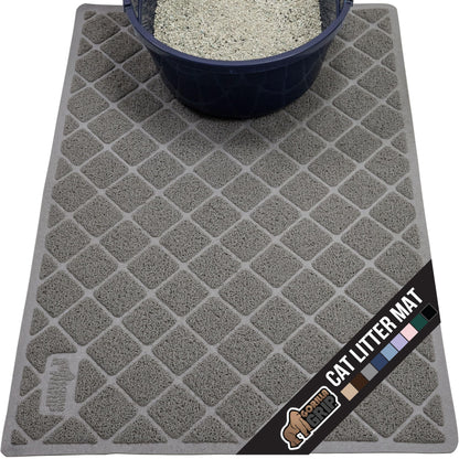 GORILLA GRIP Cat Litter Box Mat, Water Resistant, US Designed Kitty Litter Trapping Mats, Easy to Clean, Scatter Control, Less Mess and Clean Floors, Kitten Supplies for Indoor Cats, 24x17 Gray