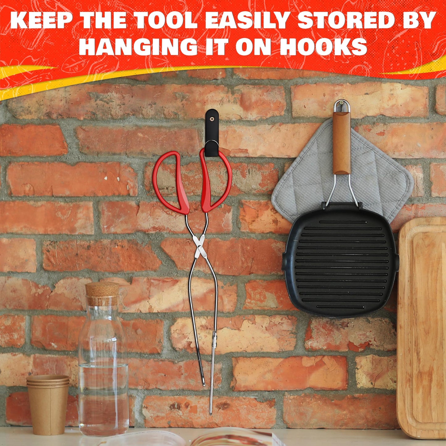 14.3" Long Grill Tongs for Outdoor Grill – 2-in-1 BBQ Spatula Tongs for Flipping Meat, Fish, & Veggies, Multifunctional Grilling Spatula for Easy Gripping & Flipping – Ergonomic Hamburger Flipper Tool