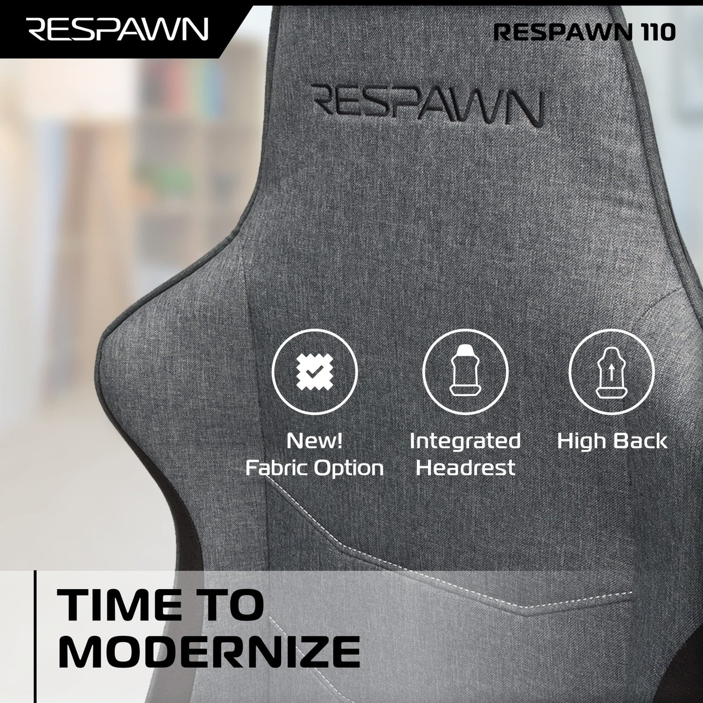 RESPAWN 110 Fabric Gaming Chair Ergonomic Racing Style High Back PC Computer Desk Office Chair - 360 Swivel, Integrated Headrest, 135 Degree Recline Adjustable Tilt Tension Angle Lock - 2023 Grey