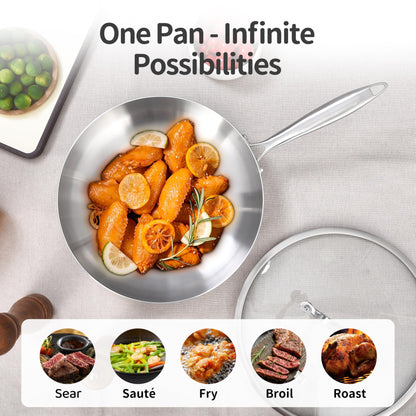 LOLYKITCH 12 Inch Tri-Ply Stainless Steel Frying Pan,Skillet,Induction Cooking Pan,Dishwasher and Oven Safe,Heavy Duty and Detachable Handle.