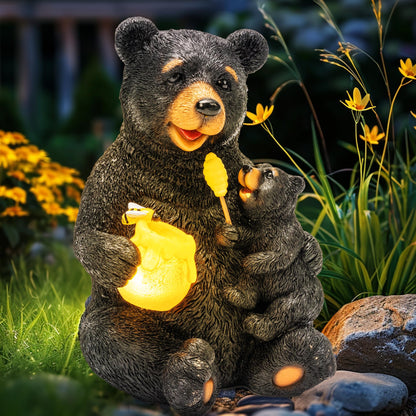 GIGALUMI Solar Garden Statues Loving Bear Figurine Lights for Outside, Yard Decorations Outdoor, Garden Decor Unique Birthday Housewarming Gifts for Mom, Women, Black