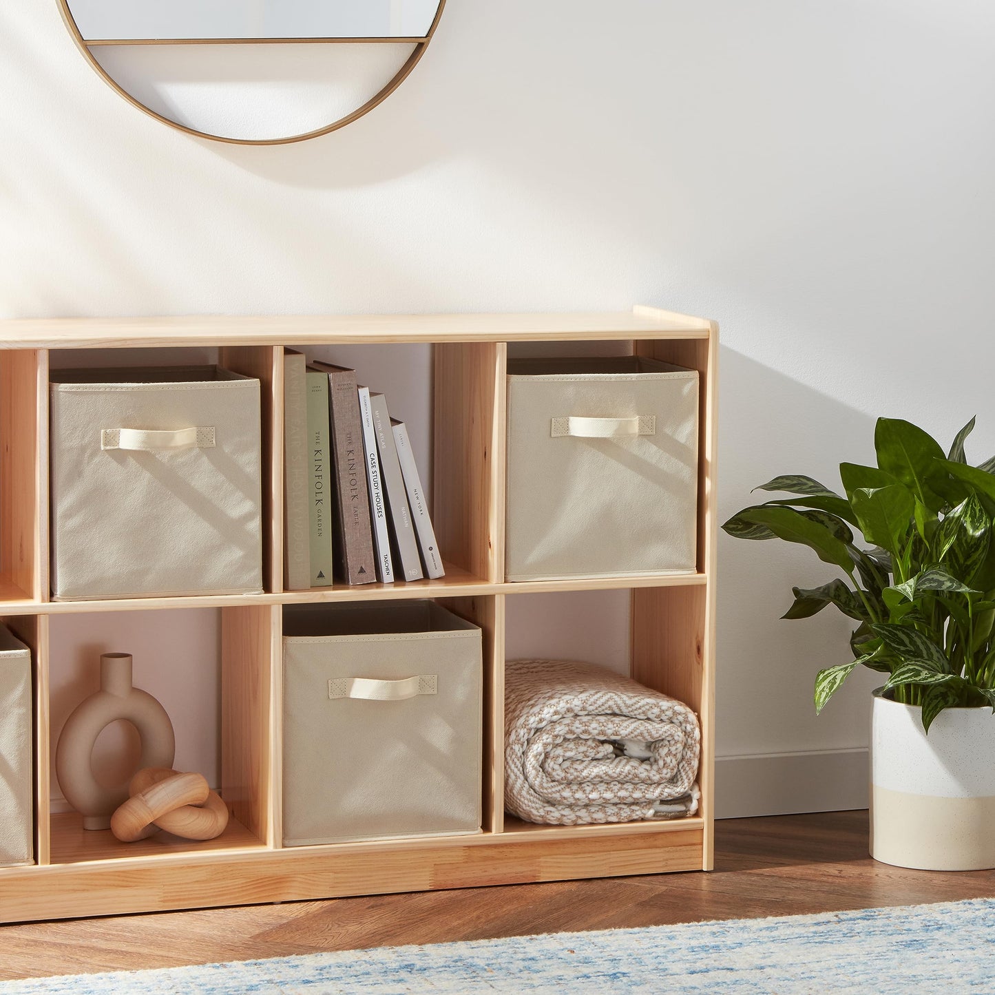 Amazon Basics Collapsible Fabric Storage Cubes Organizer with Handles, Sturdy, Beige, 10.5-x-10.5-x-11-inch, Pack of 6