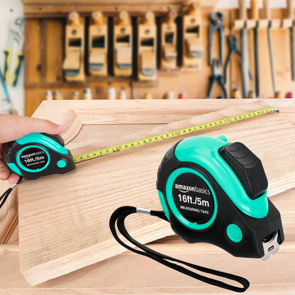 Amazon Basics Tape Measure - 16 ft / 192 in, Turquoise