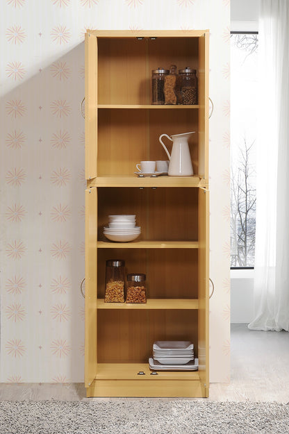 Hodedah 4 Door Kitchen Pantry with Four Shelves, Beech