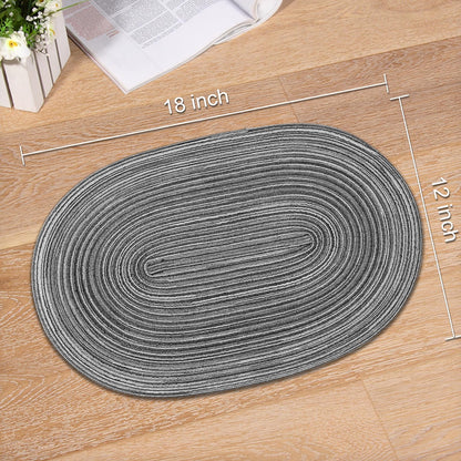 Noctiflorous Oval Braided Placemats Set of 4 Woven 12x18 Inch Non Slip Washable Heat Resistant Place Mats Tablemats for Dining Kitchen Party Daily Table Decor Dinner Mats (Black Gray, 4)