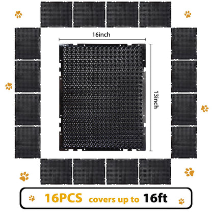 16 Pack Cat Repellent Outdoor Mat Cats Dogs Plastic Bendable Spiked Deterrent Training Repellent PET Mats with Spikes for Indoor Outdoor Supplies, 18.3 Square Feet, 16 x 13 Inch(Black)