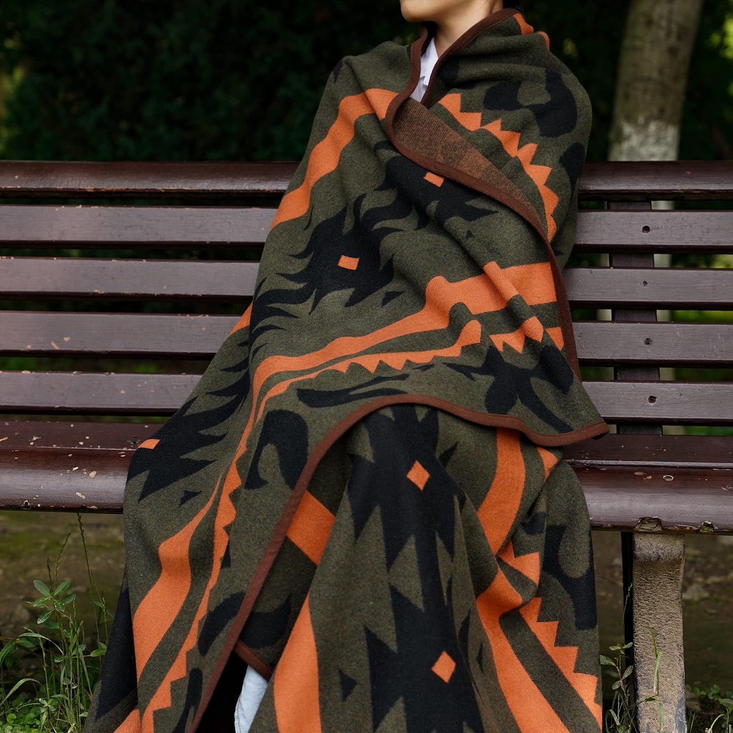 PuTian Merino Wool Blanket - Warm, Thick, Washable, 87" x 63" Large Throw for Outdoors, Camping,Couch, Bed, Travel - Super Soft Wool Blanket (Striped Fire Green)