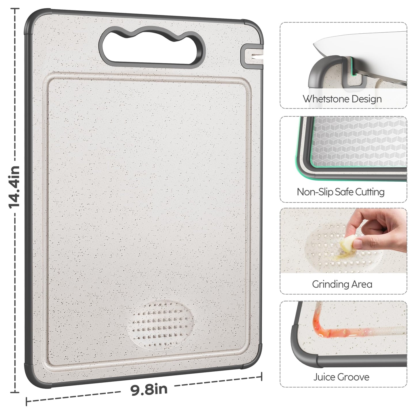 LOZOVIN Double Sided 304 Stainless Steel & Wheat Straw Cutting Board, 14.4"*9.8" Non Toxic Chopping Board, Separately Handle Meat and Vegetables, Dishwasher Safe, Scratch Resistant Mesh Design