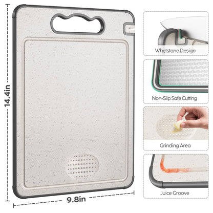 LOZOVIN Double Sided 304 Stainless Steel & Wheat Straw Cutting Board, 14.4"*9.8" Non Toxic Chopping Board, Separately Handle Meat and Vegetables, Dishwasher Safe, Scratch Resistant Mesh Design