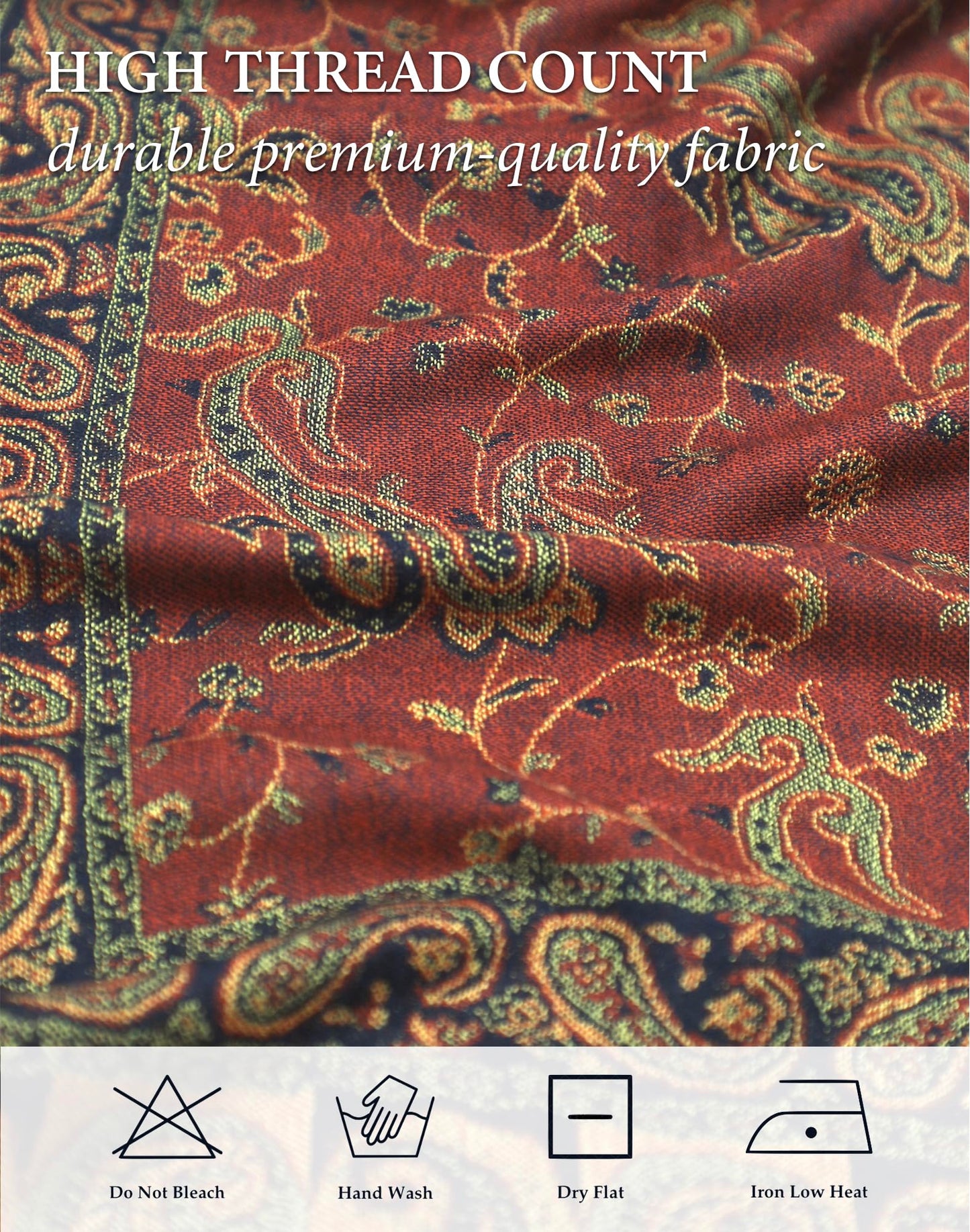 Achillea Soft Silky Reversible Paisley Pashmina Shawl Wrap Scarf w/Fringes (Rust Red)