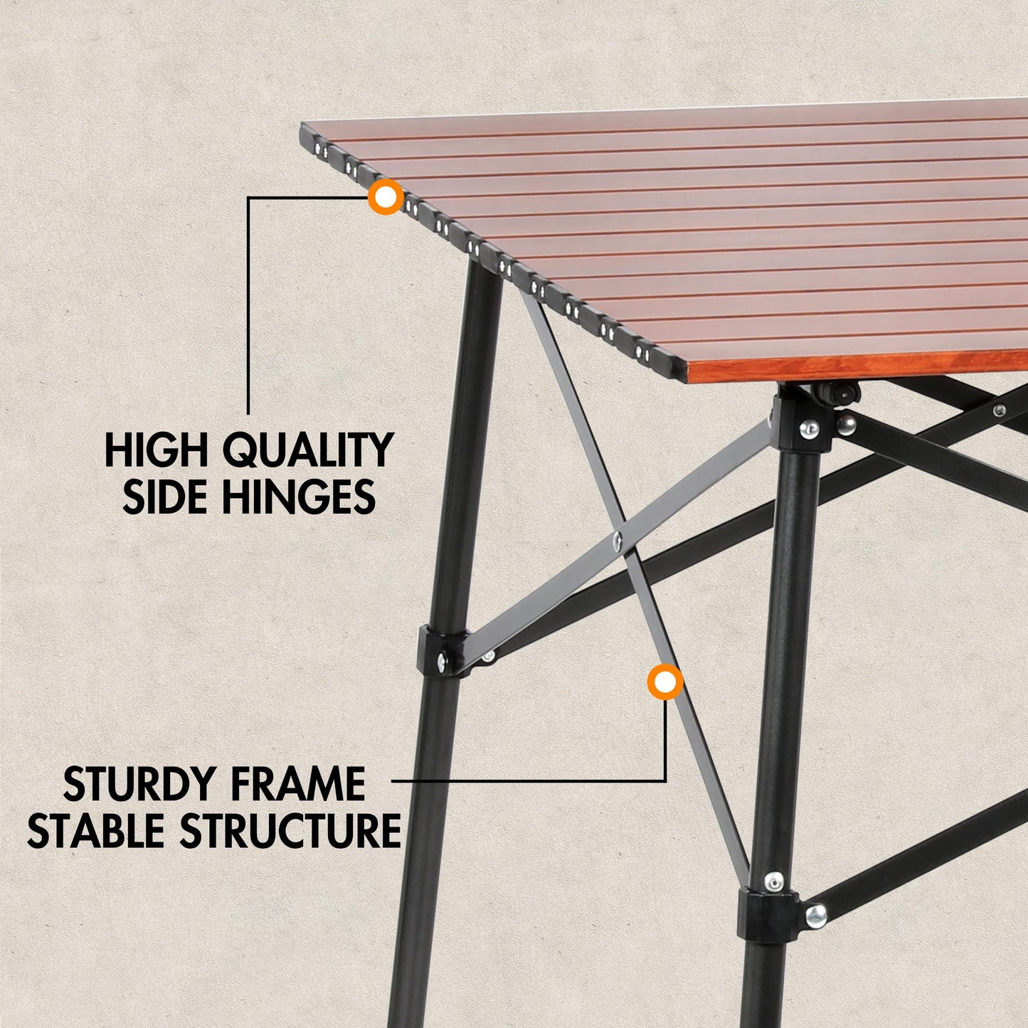 PORTAL Lightweight Aluminum Folding Square Table Roll Up Top 4 People Compact Table with Carry Bag for Camping, Picnic, Backyards, BBQ, Brown