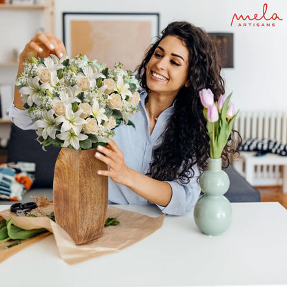 Mela Artisans Large Wood Vase - Manas Style with Medium Burnt Finish | 12" x 3.5" x 3.5" | Wooden Vases for Home Decor | Decorative Rustic Natural Mango Wood Vases | Elegant Wood Flower & Bud Vase