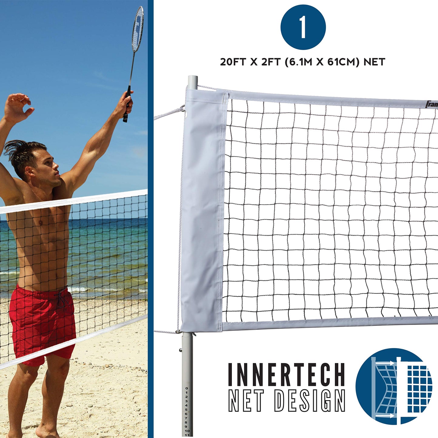 Franklin Sports Badminton Net Set - 4 Aluminum Rackets, 2 Birdies, Adjustable Net and Stakes - Backyard or Beach Badminton Set - Easy Setup - Professional