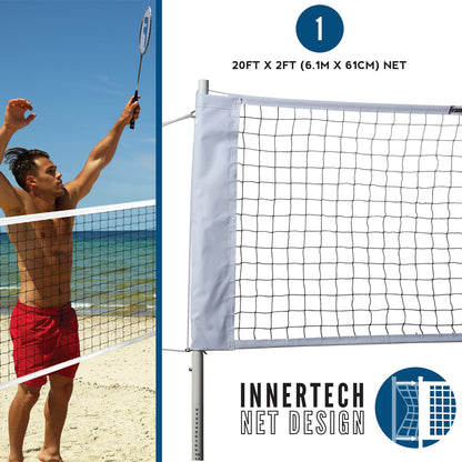 Franklin Sports Badminton Net Set - 4 Aluminum Rackets, 2 Birdies, Adjustable Net and Stakes - Backyard or Beach Badminton Set - Easy Setup - Professional