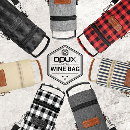 opux Wine Bag Single Bottle Carrier Tote, Insulated Wine Cooler Bag for Travel Picnic Beach with Shoulder Strap, Thermal One Bottle Holder Carrying Case Gift for Women Men, Navy White Stripes