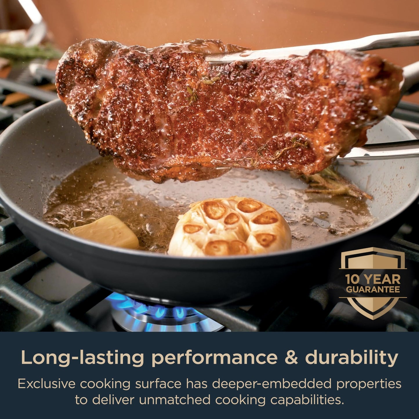 Ninja Ceramic Pro 12" Fry Pan, Non-Stick Pan, Nontoxic, PTFE Free, Ceramic Coated, Stainless Steel Handle, Stove and Oven Safe to 550°F, All Stovetops & Induction Compatible, Midnight Blue, CW30030MM