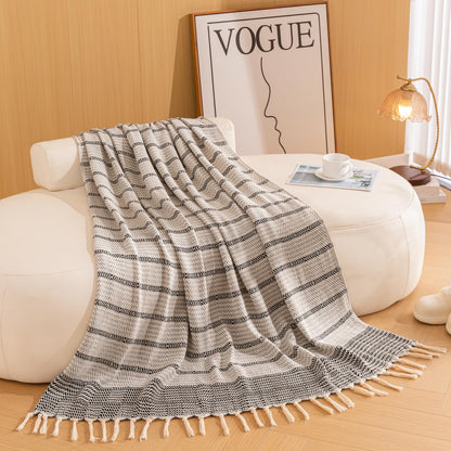 Peshtemania Premium Cotton Boho Throw Blanket |50”x60”| Grey Black and White Throw Blankets for Bed Sofa Couch Outdoor Farmhouse Turkish Throws Blankets for Sofa Bedroom Picnic Blankets Yoga