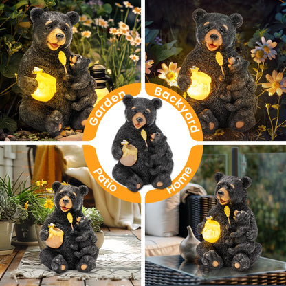 GIGALUMI Solar Garden Statues Loving Bear Figurine Lights for Outside, Yard Decorations Outdoor, Garden Decor Unique Birthday Housewarming Gifts for Mom, Women, Black