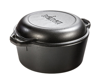 Lodge 5 Quart Cast Iron Double Dutch Oven – Pre-Seasoned – Lid Converts to 10.25" Skillet – PFAS-Free – Made in USA – Dual Handles – Oven, Grill, Campfire & Stovetop Safe – Durable & Non-Toxic