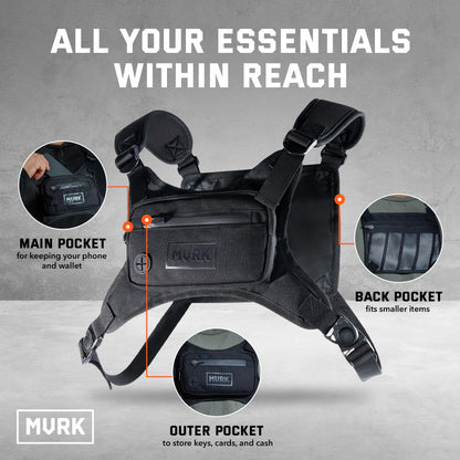 MVRK Water Resistant Chest Pack - Minimalist Running Pack For Workouts, Running Phone Holder With Extra Storage, Lightweight Running Vest, Running Backpack with Reflective Back (Black)