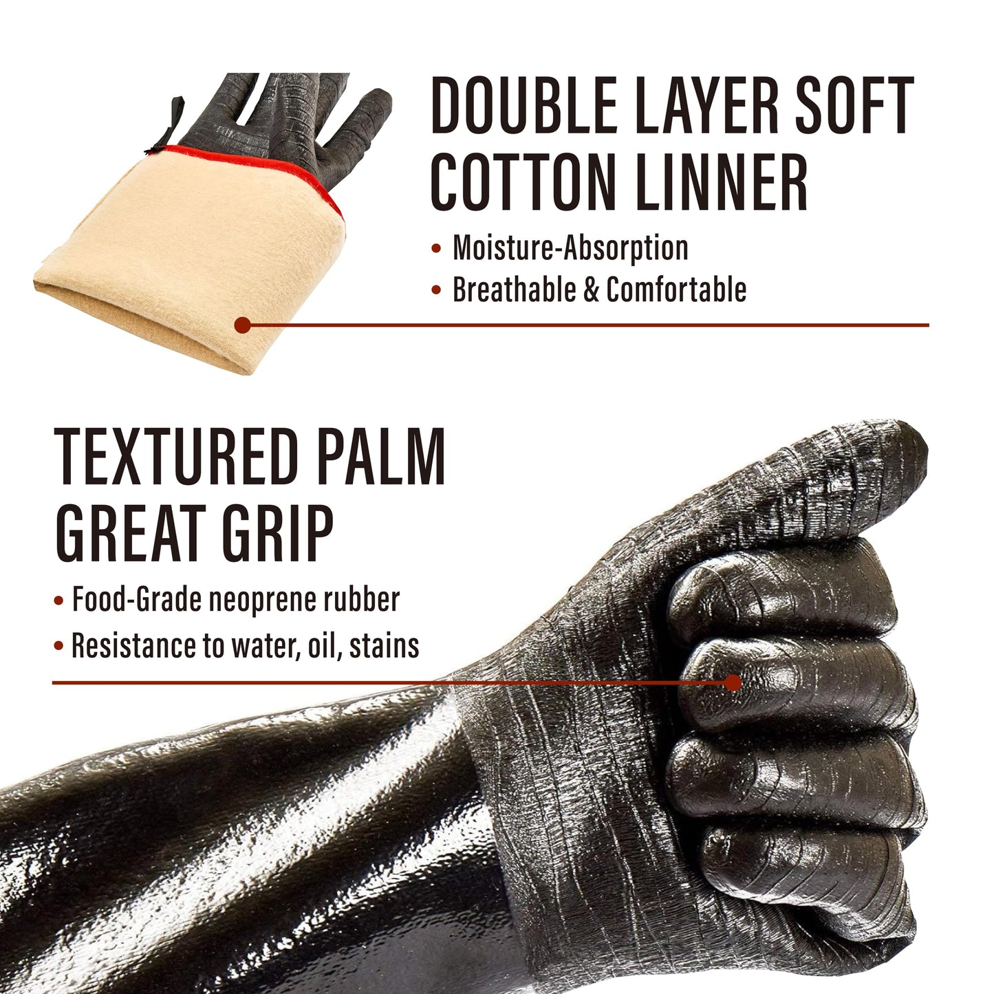 RAPICCA 932°F Heat Resistant BBQ Grill Gloves: Oil Resistant Waterproof for Smoking Grilling Cooking Barbecue Deep Frying Turkey Rotisserie Handling Hot Greacy Meat Stocking Stuffers - Long Sleeve