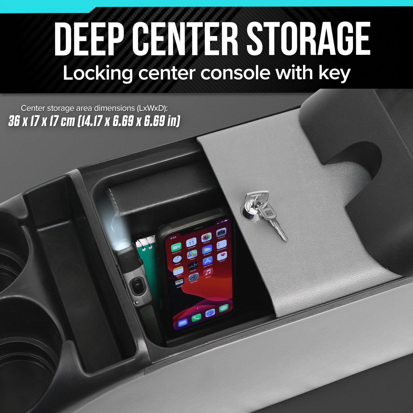 Moblorg Center Console for Minivans, SUVs, Middle Van Console, Extra Cup Holders, Large Storage, Made in USA (Gray)