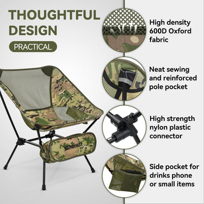 MARCHWAY Ultralight Folding Camping Chair, Heavy Duty Portable Compact for Outdoor Camp, Travel, Beach, Picnic, Festival, Hiking, Lightweight Backpacking (Camo)