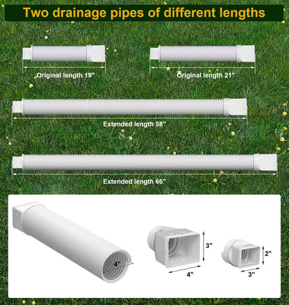 Ogutter Rain Gutter Downspout Extensions, Downspout Extender for Rainwater Drainage Flexible, Extendable 58"+66" Down Spout Drain Extension Pipes (2 Pack, White)