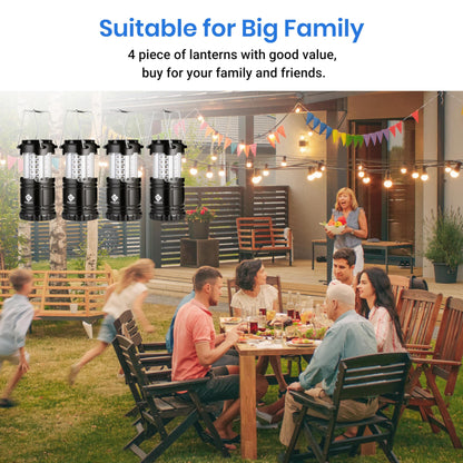 Etekcity Camping Lanterns for Power Outages 4 Pack, Flashlight for Camping Essentials, Survival Kit and Gear, Hurricane Preparedness Items, Emergency Led Battery Operated Lights, Black