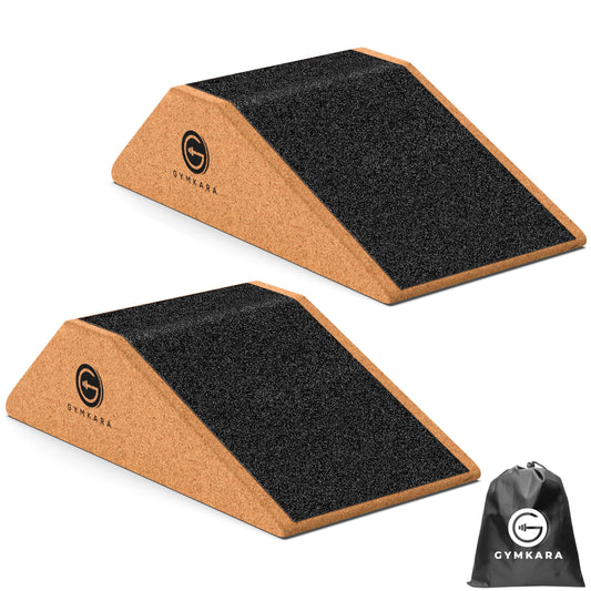 Gymkara Squat Wedge Block Cork 2 Pack - Non Slip Heel Elevated Wedge and Calf Raise Block - Slant Board for Squats to Avoid Muscle Strain