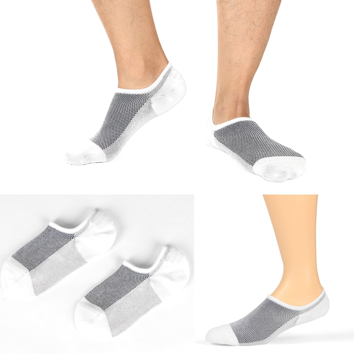 Mottee&Zconia No Show Low Cut Socks Mens Invisible Anti-Slip Black White Cotton Casual socks 8pack Plus Size11-13
