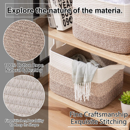 OIAHOMY Storage Basket, Woven Baskets for Storage, Cotton Rope Basket for toys,Towel Baskets for Bathroom - Pack of 3, Gradient Yellow