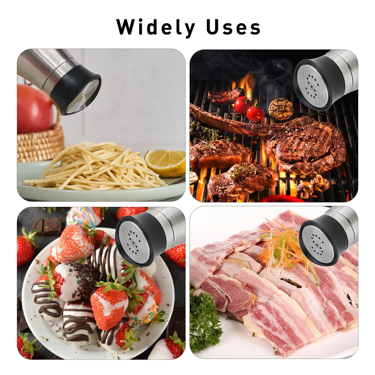 Lonffery Salt and Pepper Shakers Set, Stainless Steel Salt Containers with Glass Bottle for Table, RV, Camp, BBQ, Set of 2