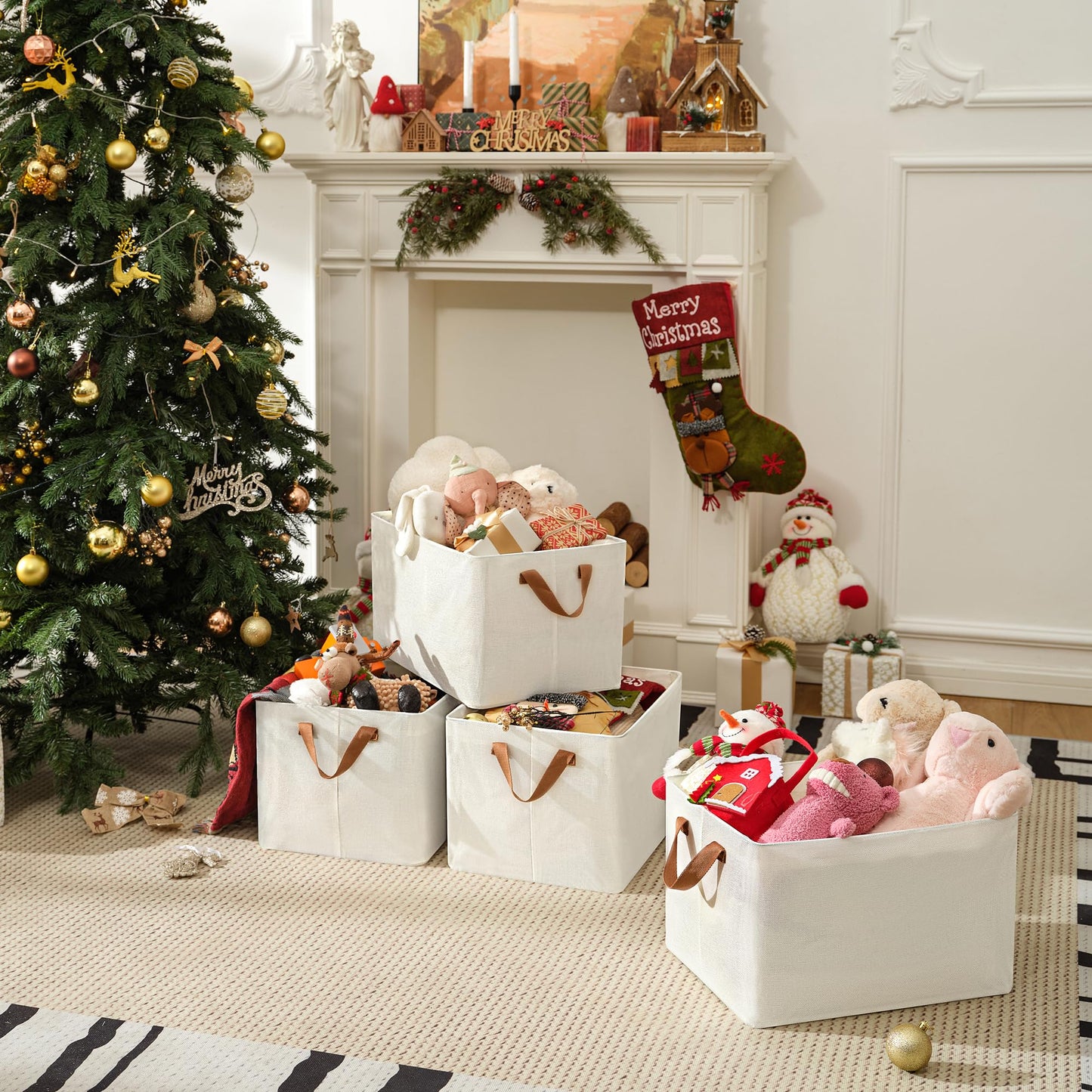 GRANNY SAYS Closet Storage Baskets, Collapsible Fabric Storage Bins with Metal Frame, Clothes Organizer Bins, Extra Large Baskets for Shelves, Ivory, 4-Pack