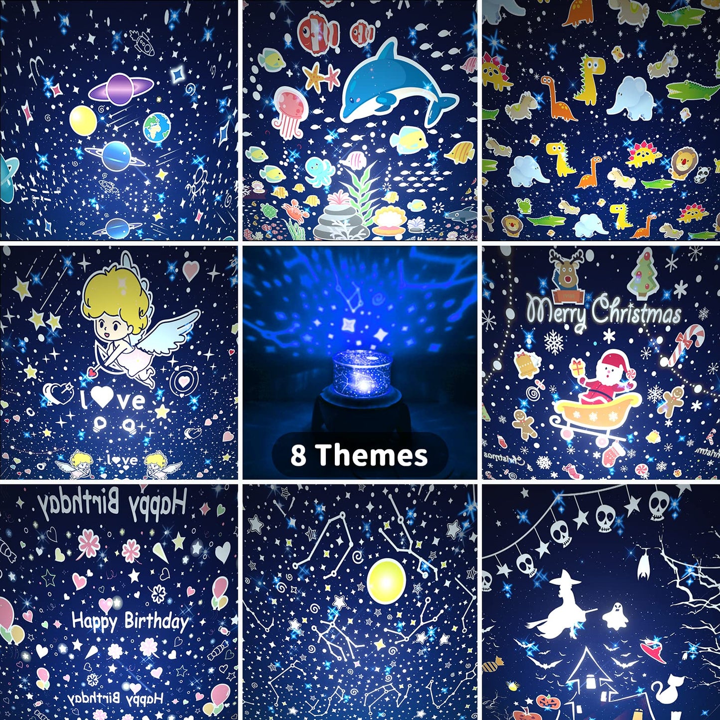 Night Light Projector for Kids - Bedroom Star Projector with Galaxy Planets, Animals Dinosaur World, Constellations, Birthday, Sea World, Christmas, Cupid, Halloween Themes, Gifts for Boys, Girls