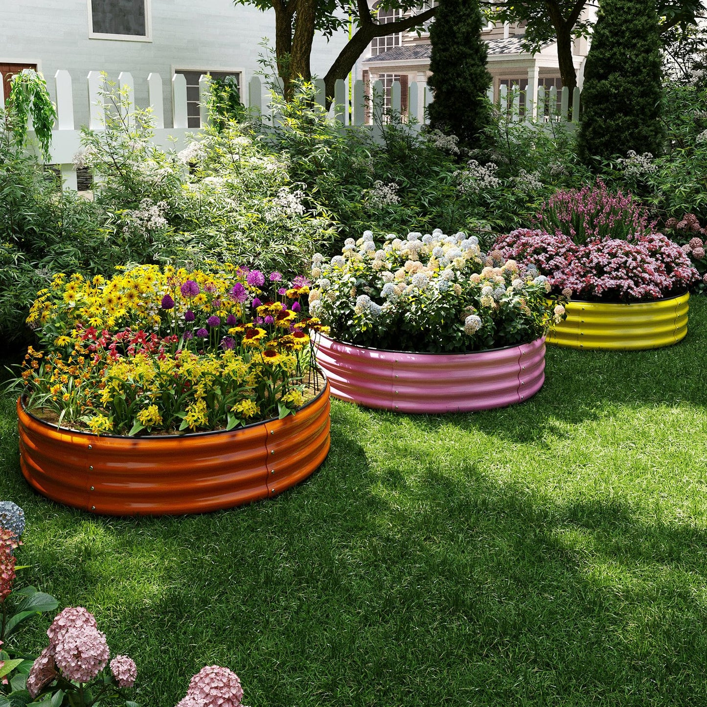 Galvanized Metal Planter Round Raised Garden Bed Kit for Gardening Outdoor，2x2x1ft Grow Garden Box Raised Flower Bed，Round Galvanized Planter Outdoor Metal Fire Pit Ring