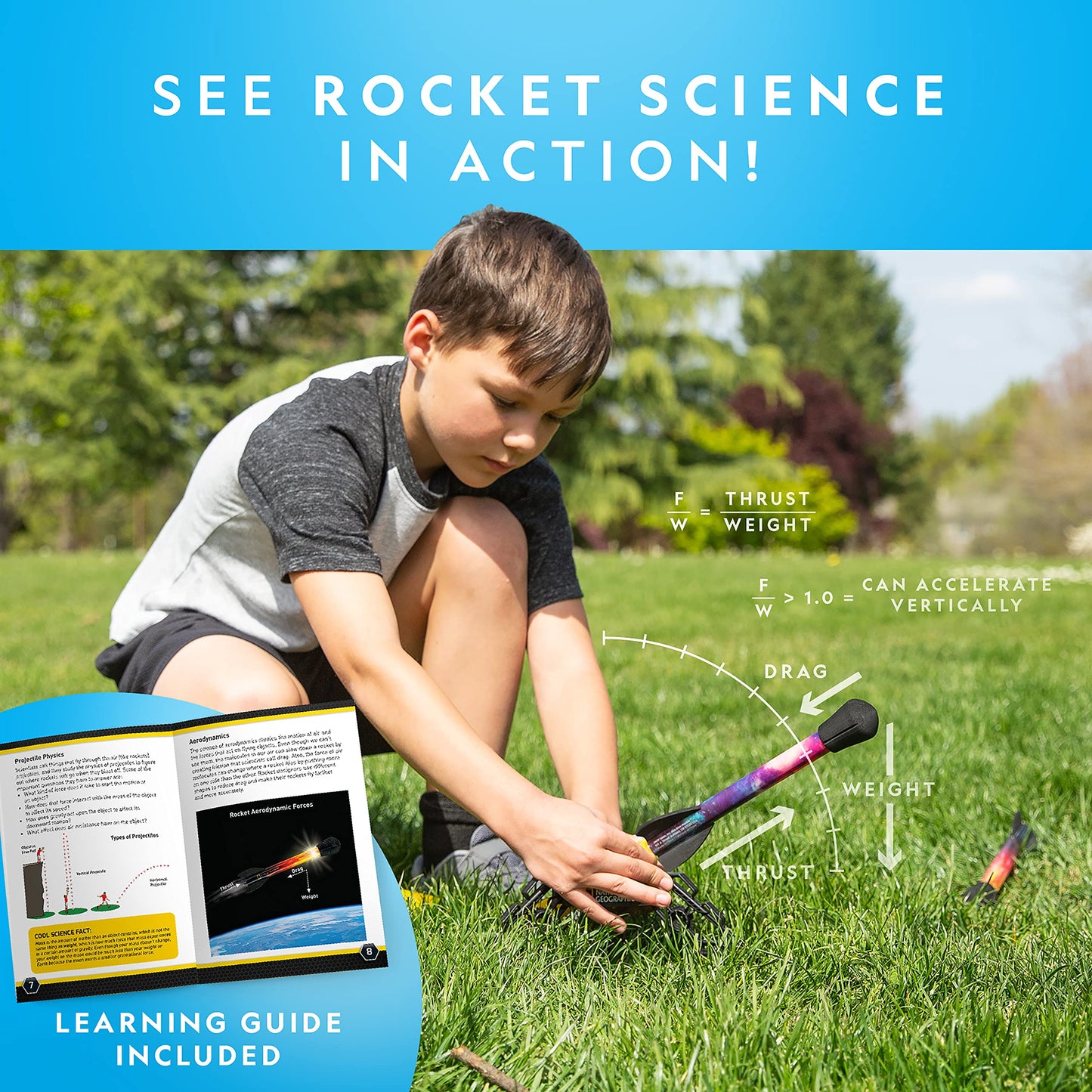 National Geographic Air Rocket Toy – Ultimate LED Rocket Launcher for Kids, Jump and Launch The Light Up, Air Powered, Foam Tipped Rockets up to 100 Feet